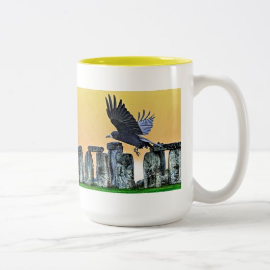 Ancient Stonehenge & Rook Corvid-lover's Gift Tweekleurige Koffiemok (Rechts)