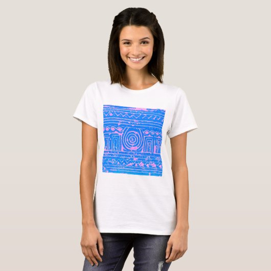 Ancient Sumerian Mesopotamian Pattern Blue T-shirt (Voorkant volledig)