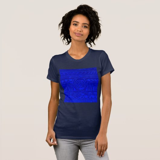 Ancient Sumerian Mesopotamian Pattern Blue T-shirt (Voorkant volledig)