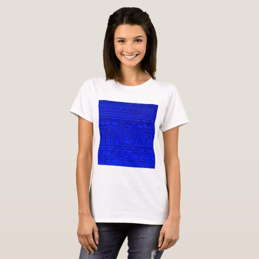 Ancient Sumerian Mesopotamian Pattern Blue T-shirt (Voorkant volledig)