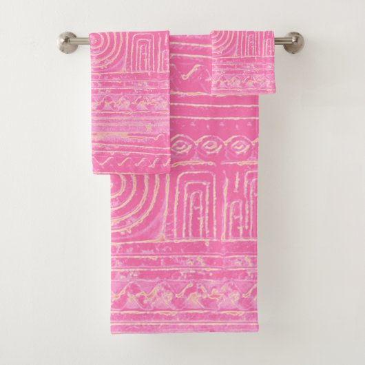 Ancient Sumerian Mesopotamian Pattern roze Bad Handdoek (Insitu)