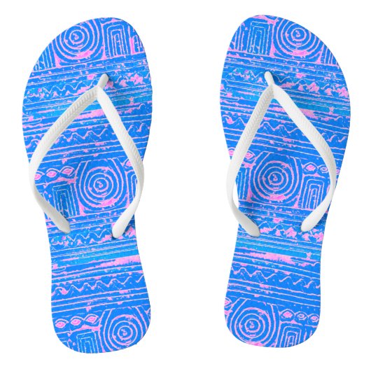 Ancient Sumerian Mesopotamian Pattern roze Blauw Teenslippers (Voetbed)