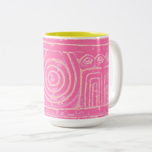 Ancient Sumerian Mesopotamian Pattern roze Tweekleurige Koffiemok (Voorkant rechts)