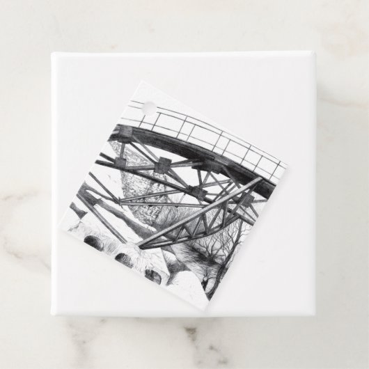Ancient voetbridge pencilart Monochrome Bedankjes Labels (In situ)