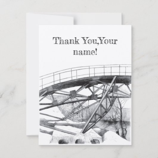 Ancient voetbridge pencilart Monochrome Bedankkaart (Voorkant)