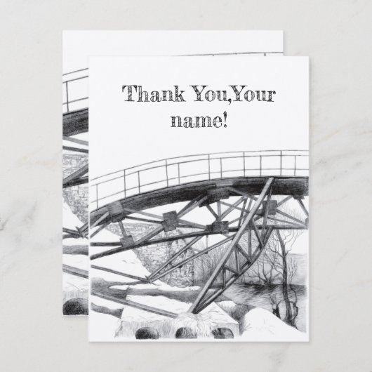 Ancient voetbridge pencilart Monochrome Bedankkaart (Voorkant / Achterkant)