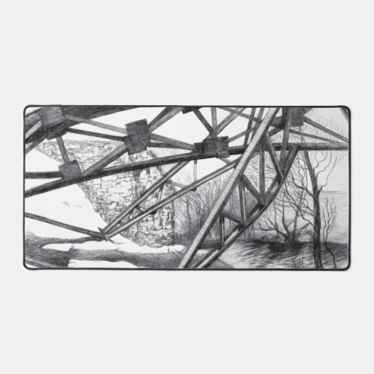 Ancient voetbridge pencilart Monochrome Bureaumat (Voorkant)