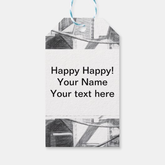 Ancient voetbridge pencilart Monochrome Cadeaulabel (Achterkant)