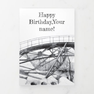 Ancient voetbridge pencilart Monochrome Drieluik Kaart