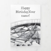 Ancient voetbridge pencilart Monochrome Drieluik Kaart (Cover)