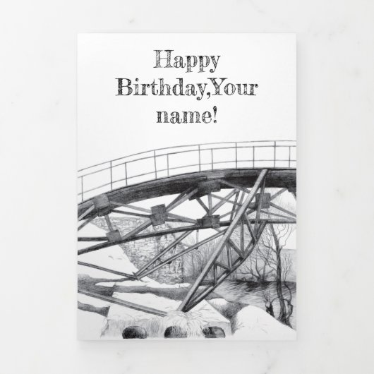 Ancient voetbridge pencilart Monochrome Drieluik Kaart (Cover)