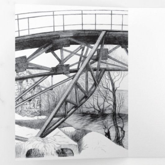 Ancient voetbridge pencilart Monochrome Drieluik Kaart (Binnenzijde eerst)