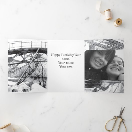 Ancient voetbridge pencilart Monochrome Drieluik Kaart (Binnen)