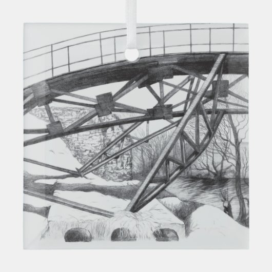 Ancient voetbridge pencilart Monochrome Glas Ornament (Voorkant)