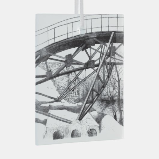 Ancient voetbridge pencilart Monochrome Glas Ornament (Voorkant Rechts)
