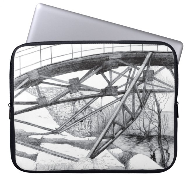 Ancient voetbridge pencilart Monochrome Laptop Sleeve (Voorkant)