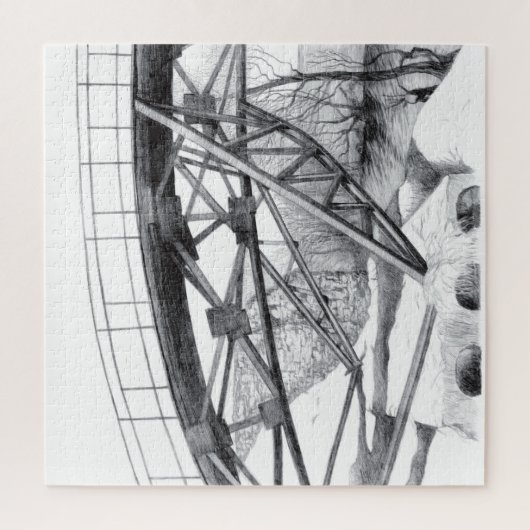 Ancient voetbridge pencilart Monochrome Legpuzzel (Verticaal)