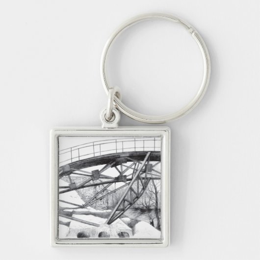 Ancient voetbridge pencilart Monochrome Sleutelhanger (Voorkant)
