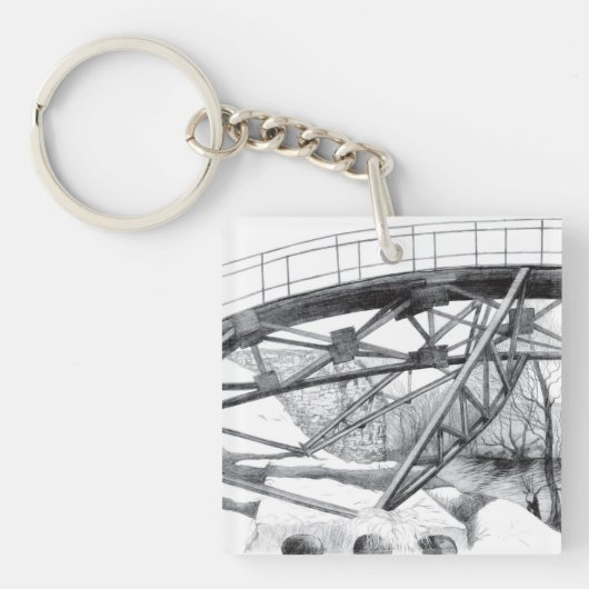 Ancient voetbridge pencilart Monochrome Sleutelhanger (voorkant)