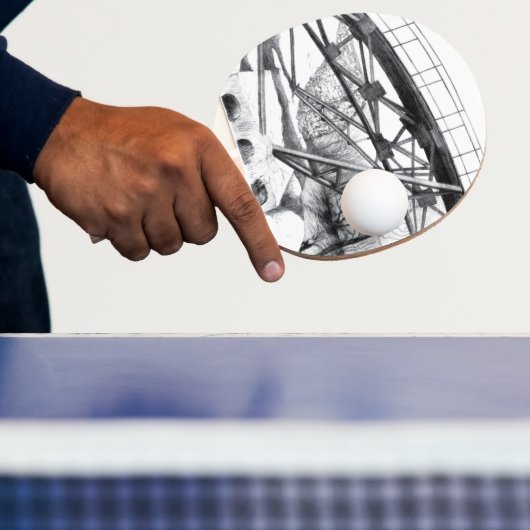 Ancient voetbridge pencilart Monochrome Tafeltennisbatje (Insitu)