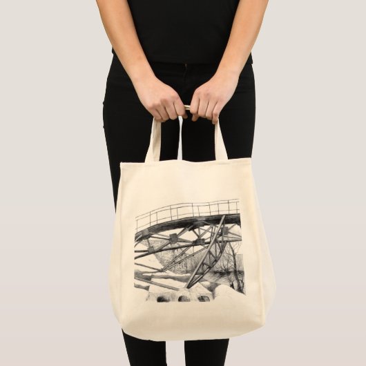 Ancient voetbridge pencilart Monochrome Tote Bag (Voorkant (product))