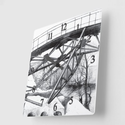 Ancient voetbridge pencilart Monochrome Vierkante Klok (Hoek)