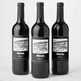 Ancient voetbridge pencilart Monochrome Wijn Etiket