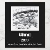 Ancient voetbridge pencilart Monochrome Wijn Etiket (Enkel label)