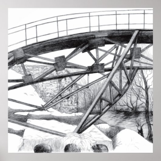 Ancient voetbrugpencilart poster (Voorkant)