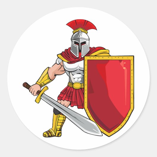 Ancient warrior with sword and shield in helmet an ronde sticker (Voorkant)