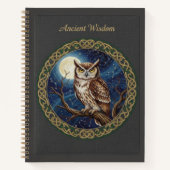 Ancient Wisdom Embroidered Owl & Moon Celestial Notitieboek (Voorkant)