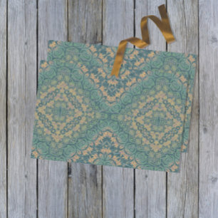 Anciënte Damask Boho Blauwgroen en beige Tissuepapier
