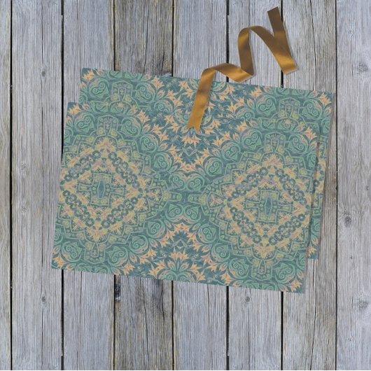 Anciënte Damask Boho Blauwgroen en beige Tissuepapier