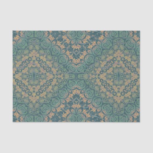 Anciënte Damask Boho Blauwgroen en beige Tissuepapier (Voorkant)