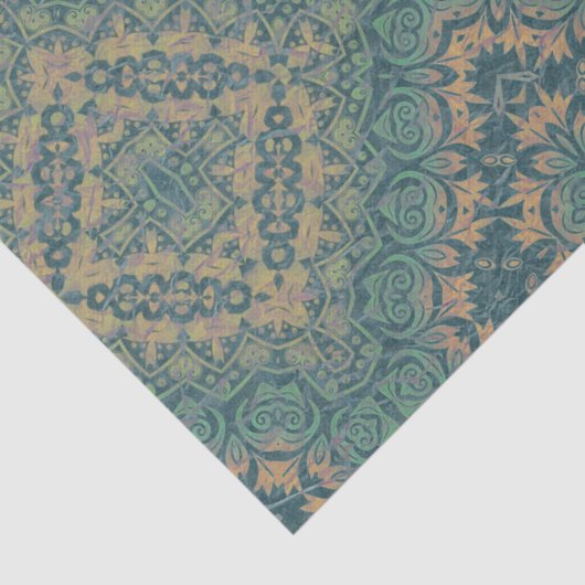 Anciënte Damask Boho Blauwgroen en beige Tissuepapier (Detail)