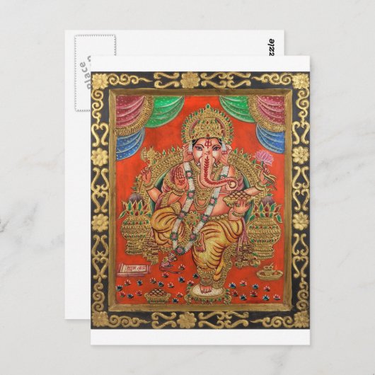 ANCIENTE GANESH HAND PAINTINTINING BRIEFKAART (Voorkant / Achterkant)
