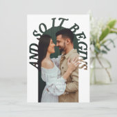 And So It Begins Retro Arch Photo Wedding Save The Date (Staand voorkant)