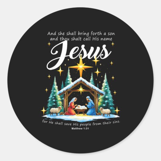 And Thou Shalt Call His Name Jesus Nativity Christ Ronde Sticker (Voorkant)