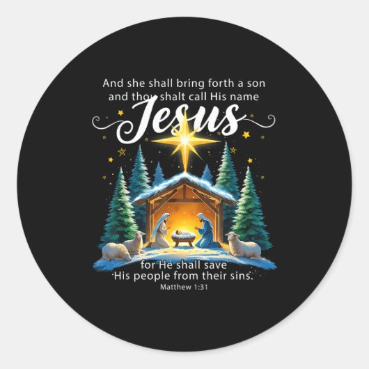 And Thou Shalt Call His Name Jesus Nativity Christ Ronde Sticker (Voorkant)