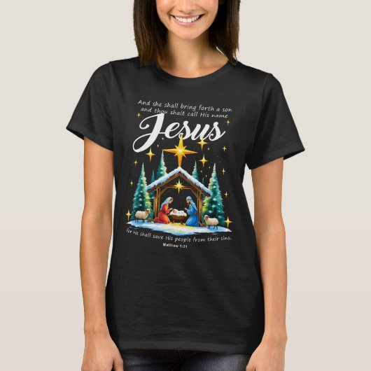 And Thou Shalt Call His Name Jesus Nativity Christ T-shirt (Voorkant)