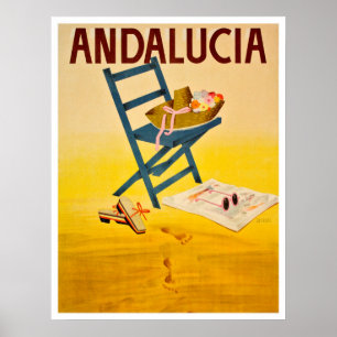 Andalucia strand, Spanje, zomerhoed op stoel, vint Poster