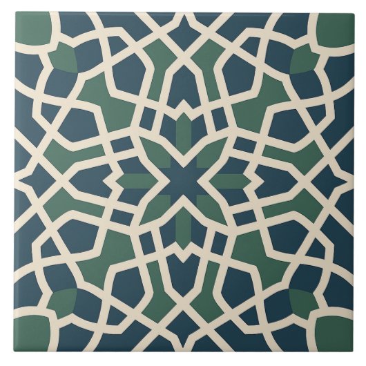 Andalusian Maze: Green & Blue Geometry Tile Tegeltje (Voorkant)