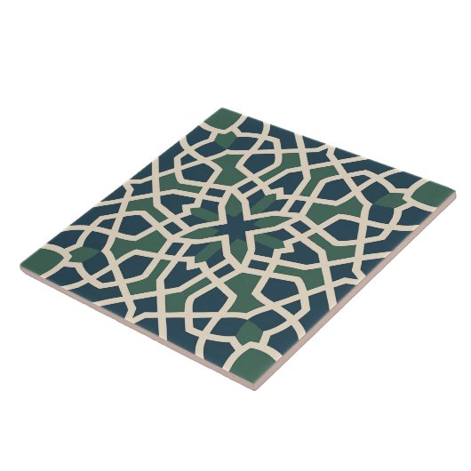 Andalusian Maze: Green & Blue Geometry Tile Tegeltje (Zijkant)