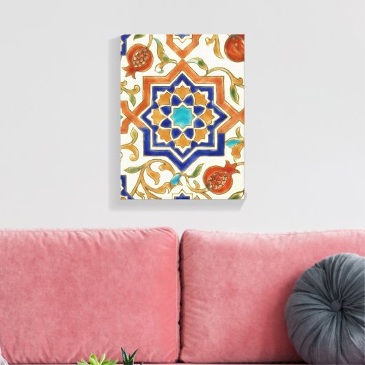Andalusian Pomegranate & Blue Star Canvas Afdruk (Insitu (Woonkamer))