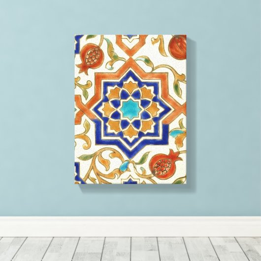 Andalusian Pomegranate & Blue Star Canvas Afdruk (Insitu (Houten vloer))
