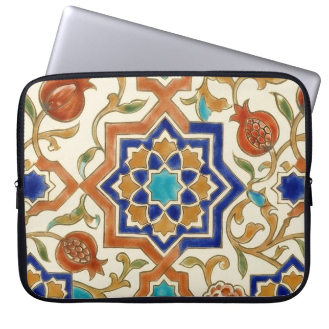 Andalusian Pomegranate & Blue Star Canvas Laptop Sleeve (Voorkant)