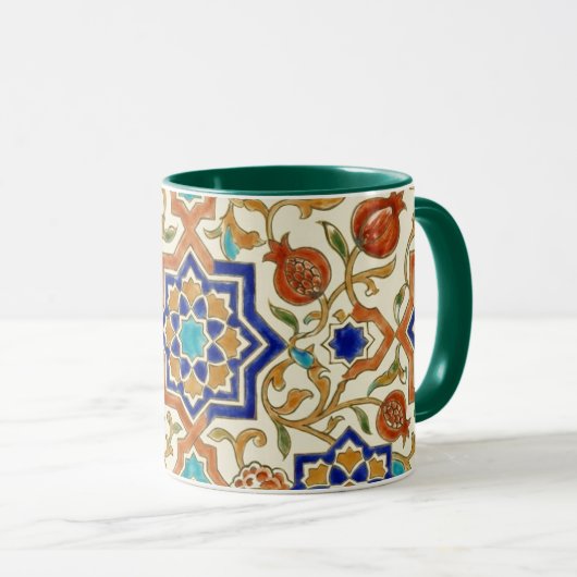 Andalusian Pomegranate & Blue Star Geometric Tile Mok (Voorkant rechts)