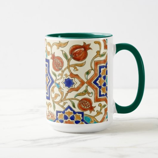 Andalusian Pomegranate & Blue Star Geometric Tile  Mok (Rechts)
