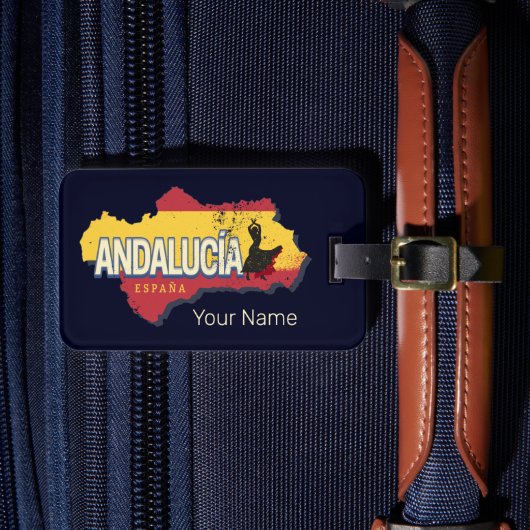 Andalusië Spanje Retrokaart  Flamenco Vakantie Bagagelabel (Voorkant Insitu 4)