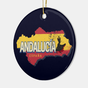 Andalusië Spanje Retrokaart  Flamenco Vakantie Keramisch Ornament